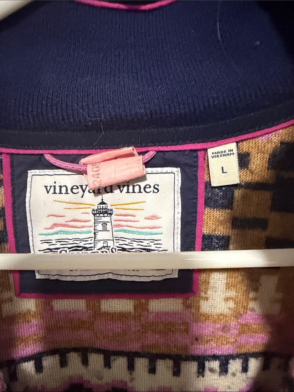 Vineyard Vines Navy Shepshirt with Pink and Tan Pattern